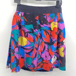 Lil‎ for Anthropologie Silk Mini Skirt Womens 4 Multicolor Abstract Floral Lined